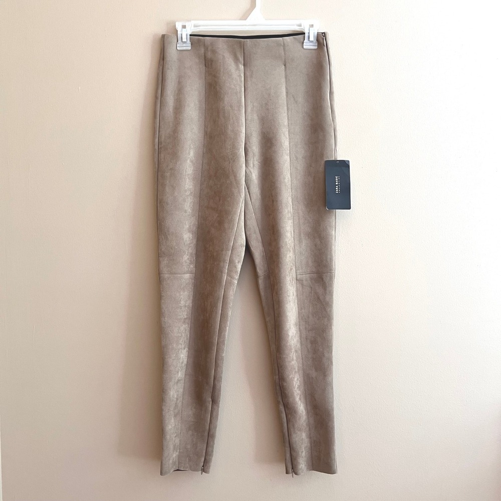 Zara Basic Faux Suede Leggings Tan Beige High Waist Ankle Zip Pants Womens Med